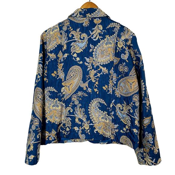 Vintage ELCC Tapestry Blazer Jacket Needlepoint Pockets Long Sleeve BLue Gold- L - Picture 2 of 4